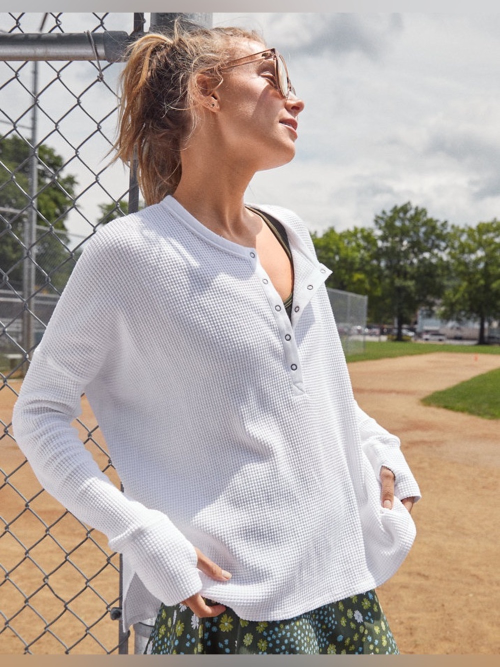 Aerie Offline Wow! Waffle Henley T-Shirt in White Size XS New with tags